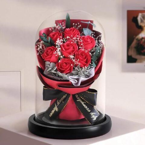 Luxury Red Rose Glass Dome Decorative Showpiece