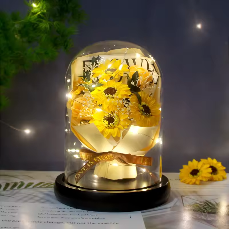 Luxury Yellow Rose Glass Dome Decorative Showpiece - Image 3